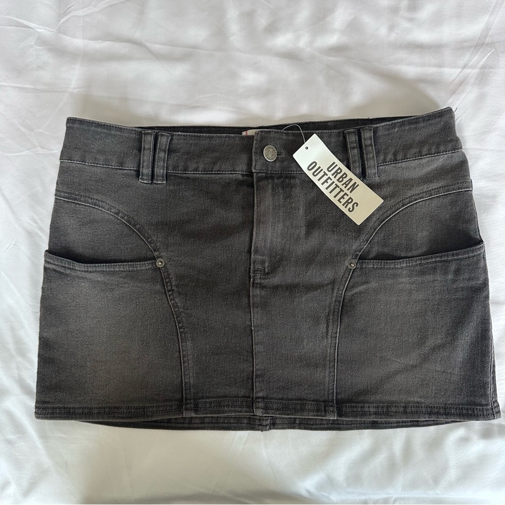 NWT Urban Outfitters BDG Denim Mini Skirt Washed Black Y2K Pockets Women's Large